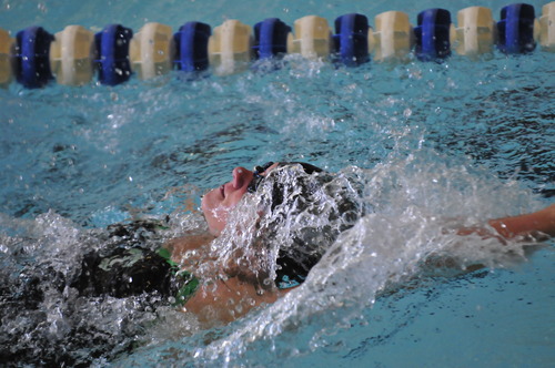 Girl swimming laps in a pool.