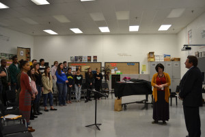 State Senator talking and complimenting teh Laker Express chior and conductor Mrs. Hauk 