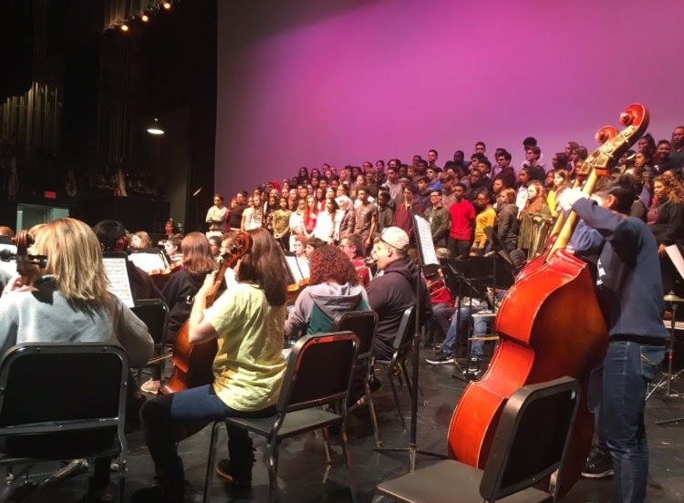 Fine arts students at WBHS rehearse for the annual Prism Concert to take place this Wednesday night. Photo courtesy of choral director Ms. Sheryl Hauk 
 @hauksheryl on Twitter. 