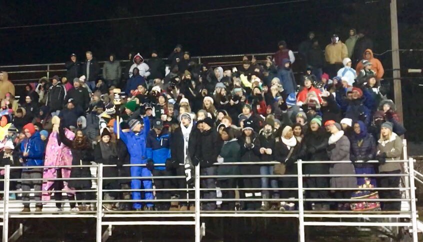 The Swamp student section at the game against Utica Eisenhower on November, 10.  Photo courtesy of Ashleigh Larkin on Twitter. 