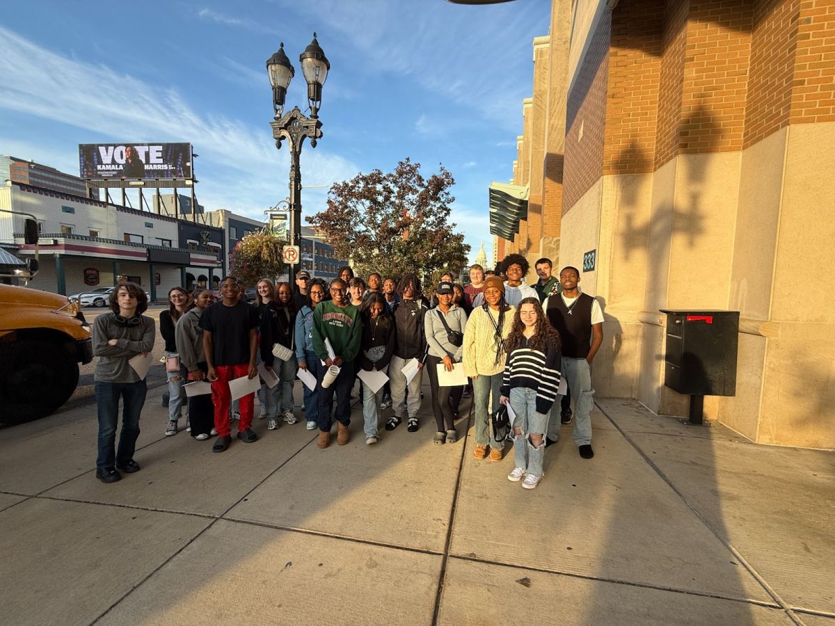 The students at West Bloomfield High School who attended the Michigan Interscholastic Press Association (MIPA) Fall conference all got together for a photo.